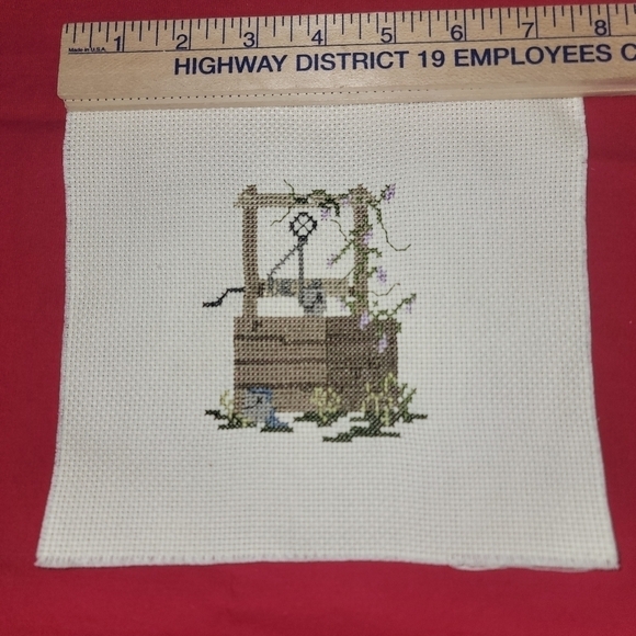 Cross-stitch handmade "well" art decor. Just needs frame - Picture 1 of 3